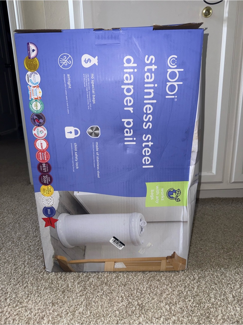 Ubbi Stainless Steel Diaper Pail in White